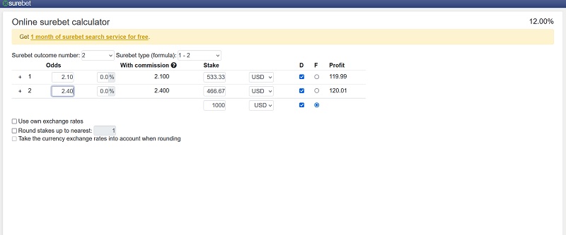 Surebet calculator